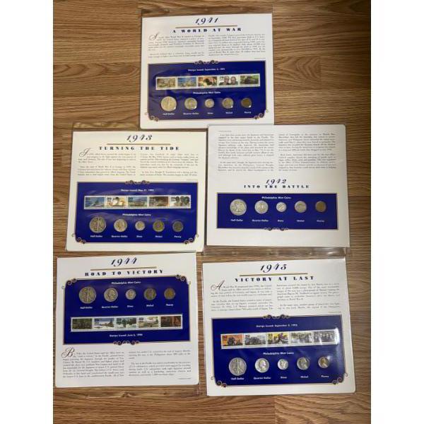 Philadelphia Mint Coins & Stamps - 1942-1945 - FV $4.55 - 90% Silver Walking Liberty Half Dollar 