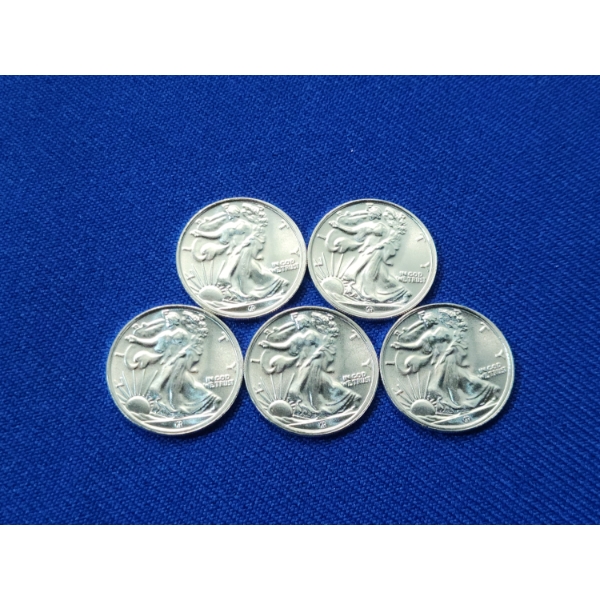 Lot of (5) 1/10th troy oz Walking Liberty Silver Rounds .999 Silver - 1/2 oz Silver Total!