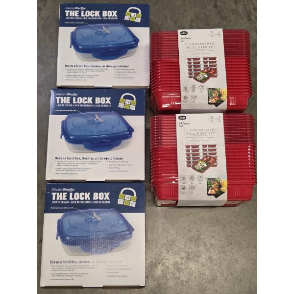 New! Two 24 Piece 3 Cup Meal Prep Containers, And 3 Lock Box Steamer Containers