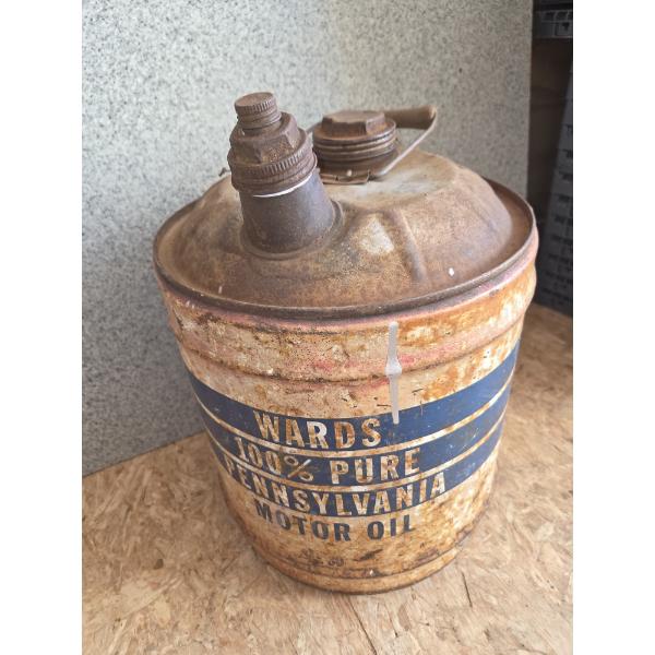 Vintage Five Gallon Wards Motor Oil Can With Spout & Wooden Handle