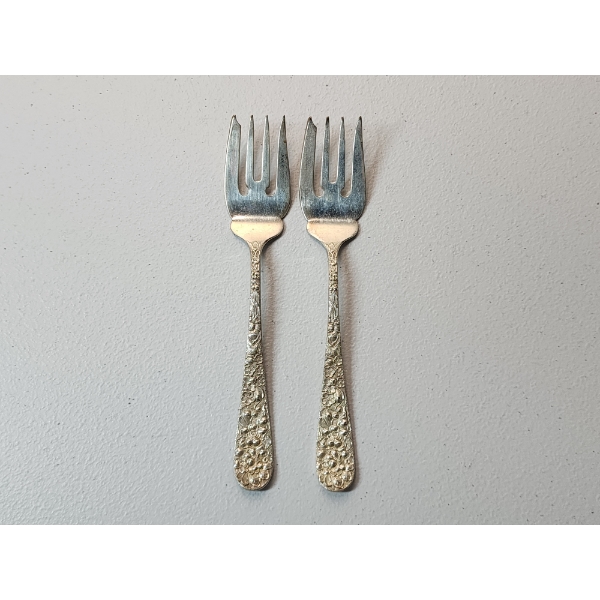 x2 Steiff "Rose" Pattern Sterling Silver Meat Forks TW: ~67g - See Description