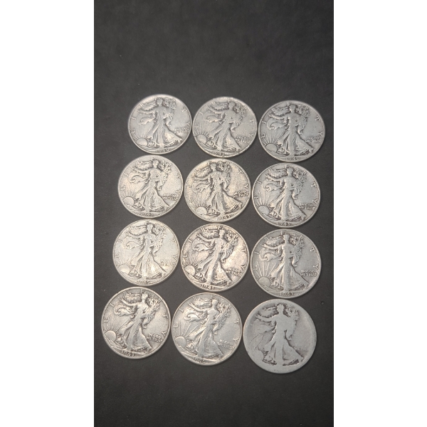 Assorted Years & Mint Marks Walking Liberty 90% Silver Half Dollars - Face Value: $6.00