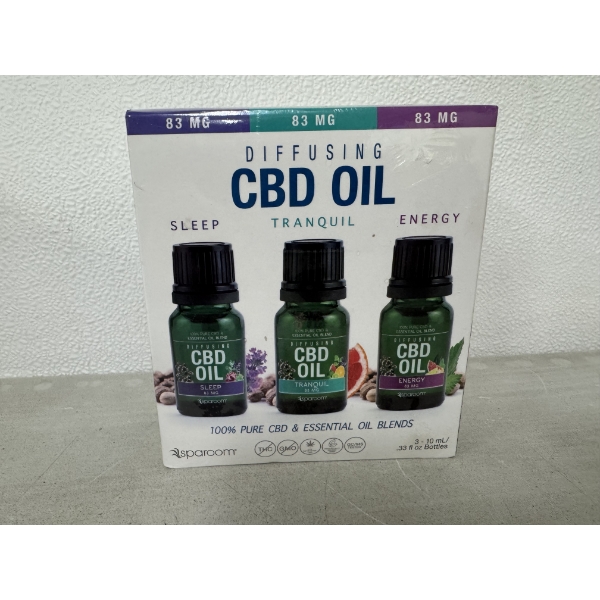 Brand New Diffusing CBD Oil - 100% Pure CBD & Essential Oil Blends - 3 Bottles By SpaRoom