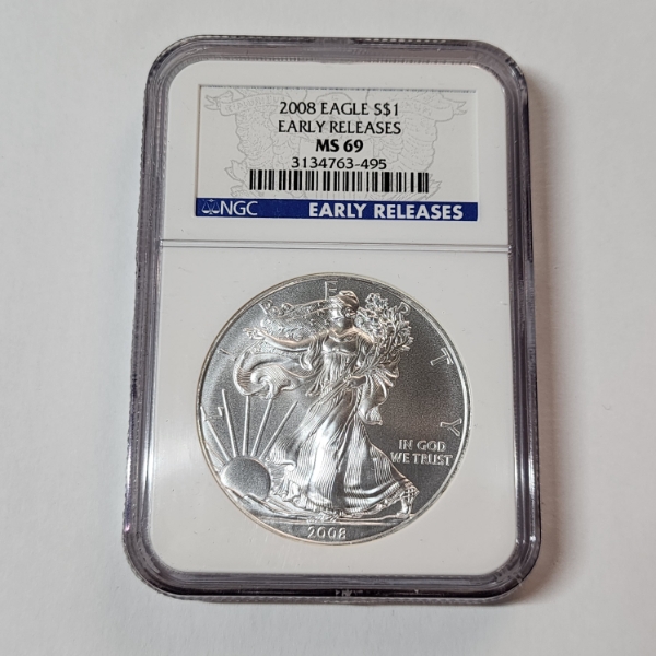 2008 American Silver Eagle $1 Early Releases 1 oz .999 Fine Silver Graded by NGC MS 69