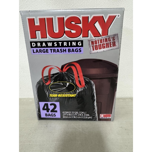 Brand New Husky Heavy Duty 33 Gallon Large Trash Bags - Box of 42