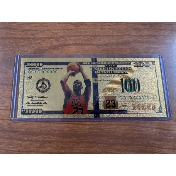 2009 Michael Jordan .999999 $100 Gold Foil Note In Protective Holder - Mint Condition