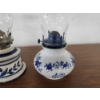 Image 3 : (2) Vintage Lamplight Farms Oil Lamps Blue and White Floral Designs - 16in/14in