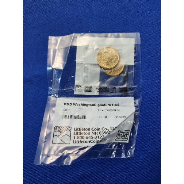 Littleton Coin Co. P & D Washington Signature 2018 $1 Coins Uncirculated - In Sealed Package