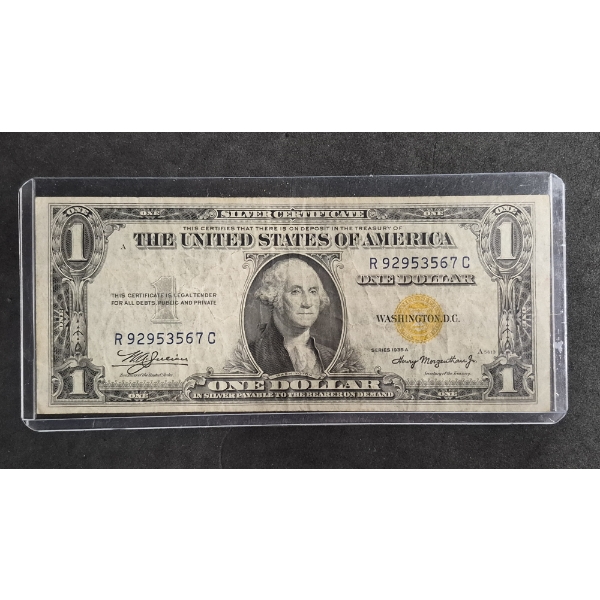 U.S. CURRENCY - RARE - 1935 A  One Dollar ($1) Yellow Seal (North Africa) Silver Certificate