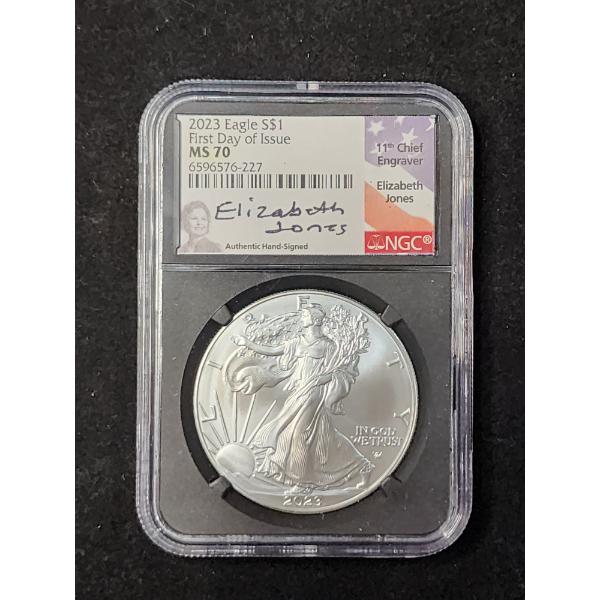 2023 NGC First Day Of Issue MS 70 1 Oz .999 Fine Silver American Eagle- Signed By Elizabeth Jones