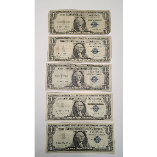 1935 D, 1957, 1957 A $1 Silver Certificate Bank Notes - Face Value: $5.00