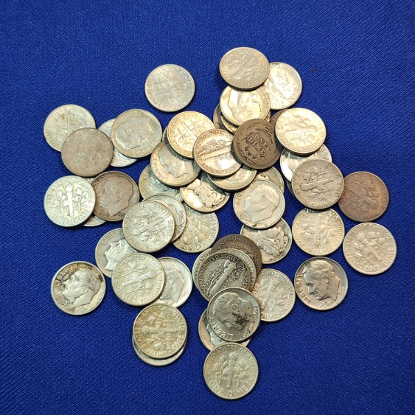 Lot of 50 Assorted Years 90% SILVER U.S. Dimes FV: $5.00