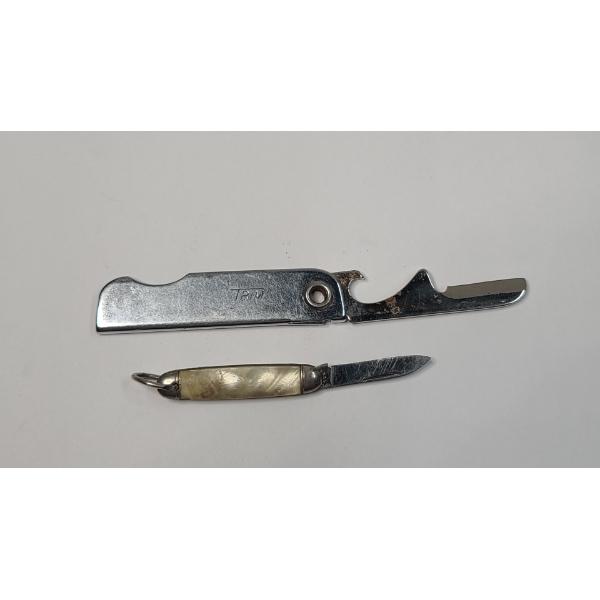 Vintage Bassett 80 Folding Knife Bottle Opener Combo & Miniature Pocket Knife With Mother Of Pearl