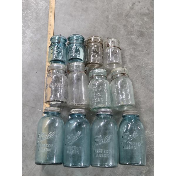 Neat Vintage Jar Collection Includes Blue Glass Ball Jars And More!