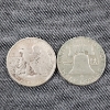 Image 4 : Two 90% Silver United States Franklin & Walking Liberty Half Dollars ~ Face Value $1.00 