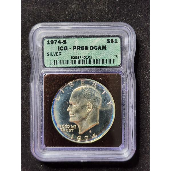1974-S Eisenhower Deep Cameo Silver Dollar Graded PR66 by ICG