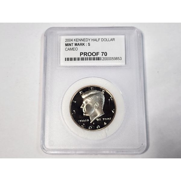 2004-S Kennedy Half Dollar Graded by PCC CAMEO PROOF 70