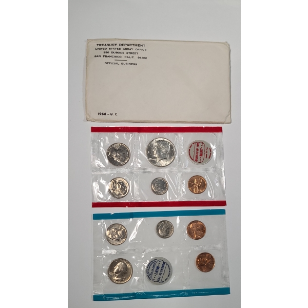U.S Mint 1968 Uncirculated Coin Set Featuring 1968 40% Silver Kennedy Half Dollar