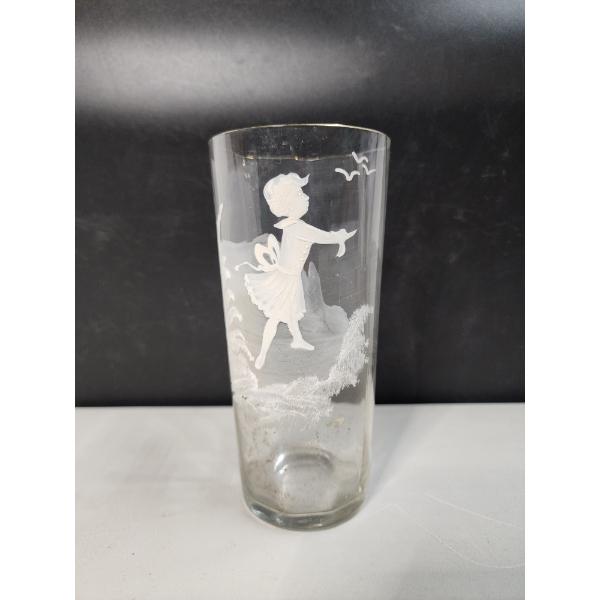 Vintage Mary Gregory Hand-Painted Enamel Clear Glass With Gold Rim
