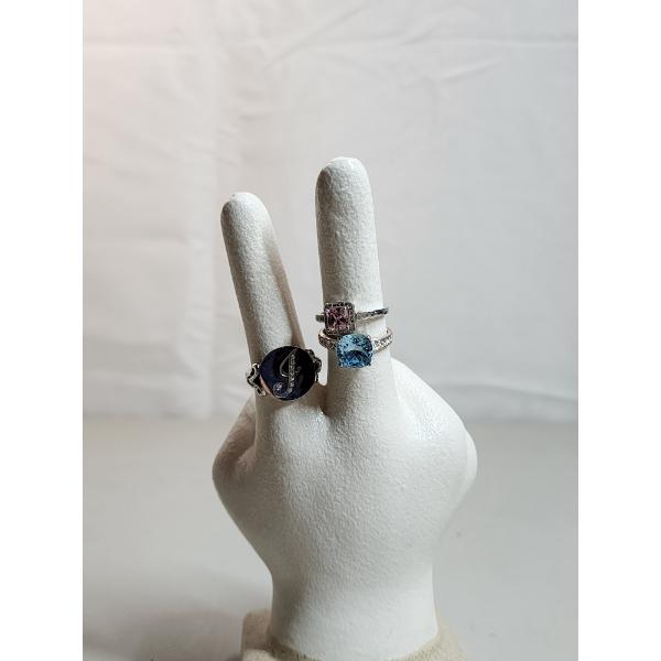 Three Costume Rings - Pink/Blue Stones, "J" Initial - Size 8