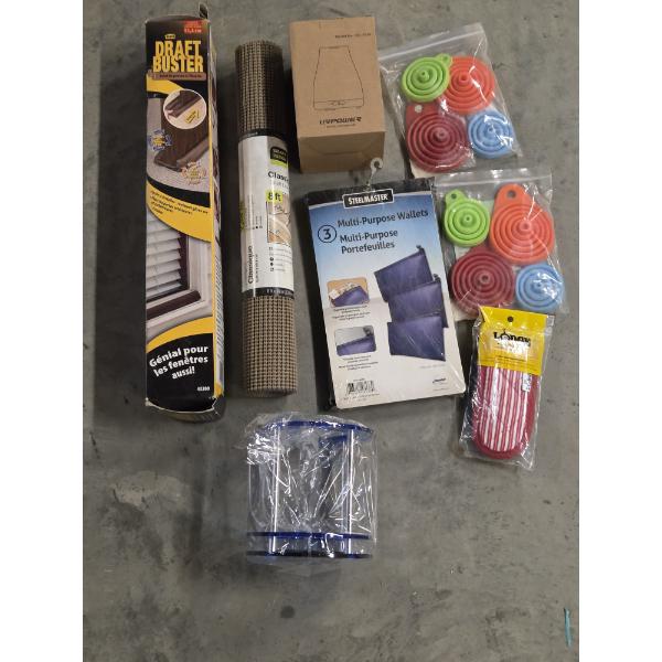 New Home Items Including, Diffuser, Collapsible Funnel Sets, Shelf Liner Roll, Draft Buster & More