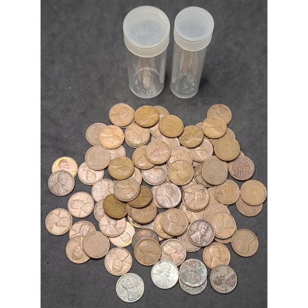 Assorted Years/Mint Marks Wheat Cents With Coin Tubes - Face Value: $0.87