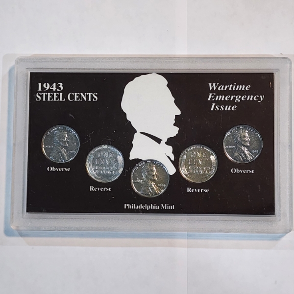 Wartime Coin Collection: Collection Slab of Five 1943 Lincoln Steel Cents 