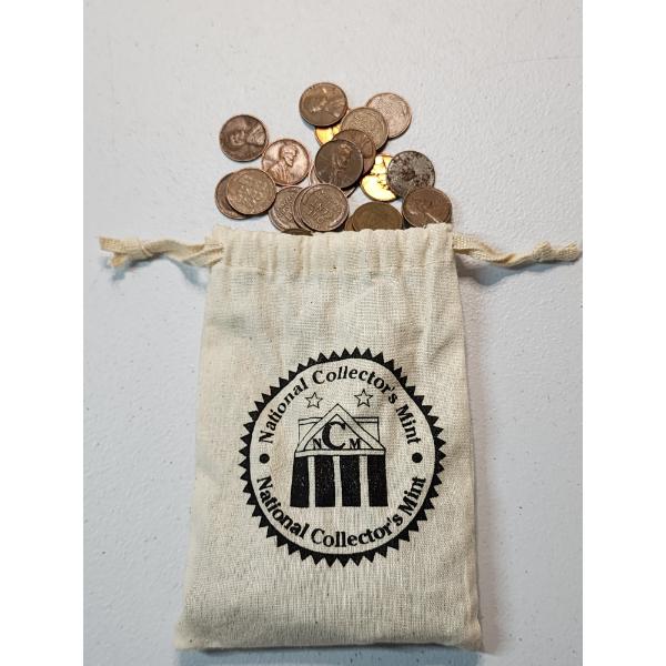 Lot of Assorted Years U.S. Lincoln Pennies - Mainly Wheat Pennies In Collector's Bag - FV~ $1.48