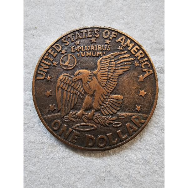 Large Size Copper Reverse Eisenhower One Dollar Coin Replica - See Pictures for Size and Weight