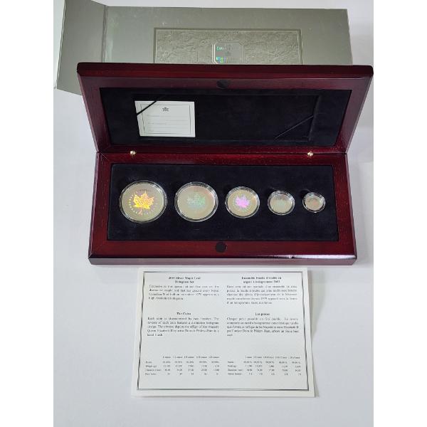 2003 Silver Maple Leaf Hologram Coin Set - Includes (5) .9999 Fine Silver Coins - 1.90 oz Total! 