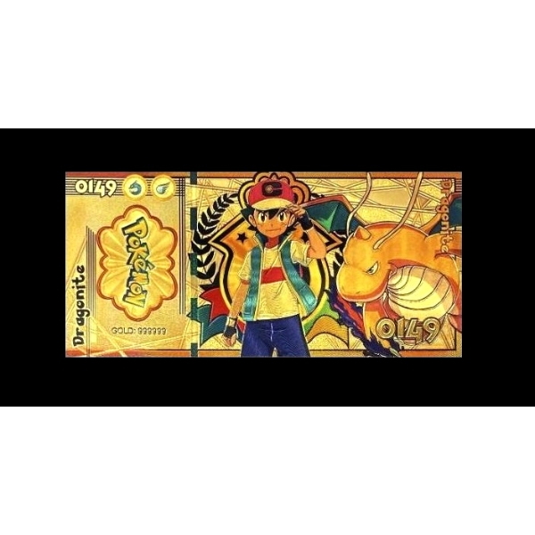 Pure 24k .999 Gold Foil POKEMON "DRAGONITE" Note - Mint - NEW SERIES - Processed in Pure GOLD