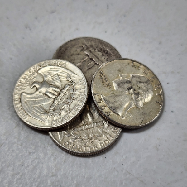 Four Assorted United States 90% Silver Quarters ~ $1.00 Face Value