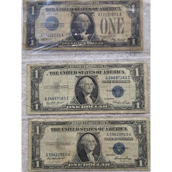 Three $1 US Treasury Silver Dollar Notes in Protective Binder Sleeve - AFV $3