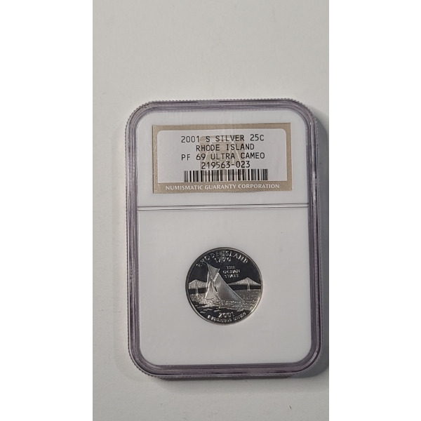 NGC 2001-S PF 69 ULTRA CAMEO 90% Silver Rhode Island State Quarter