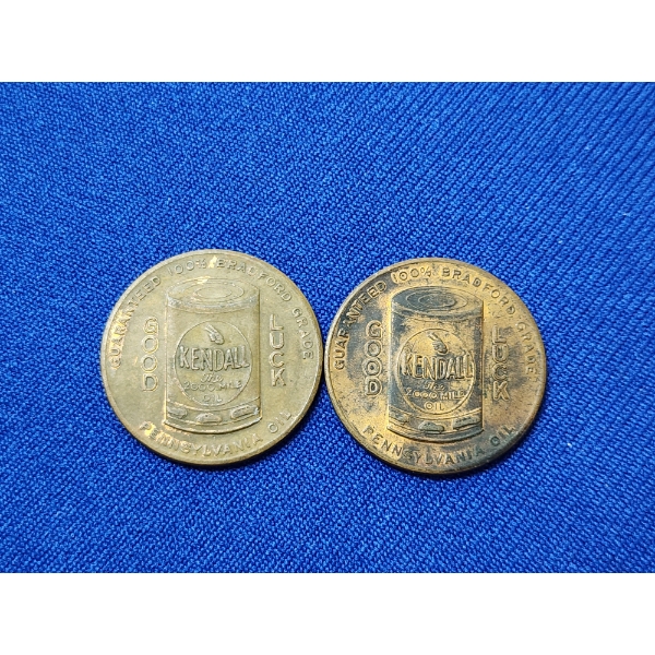 2 Vintage Kendall Oil Good Luck Tokens 