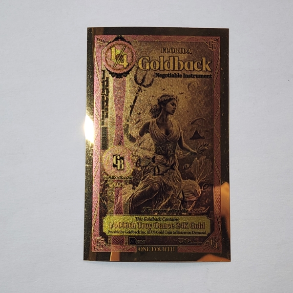 2026 Florida 1/4th Goldback Note - 1/4000th Troy oz 24K Gold