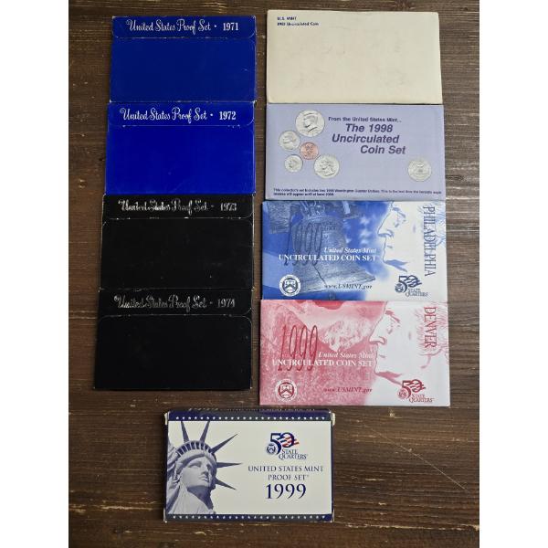 (9) United States Proof Sets - 1971, 1972, 1973, 1974, 1981, 1998, 1999