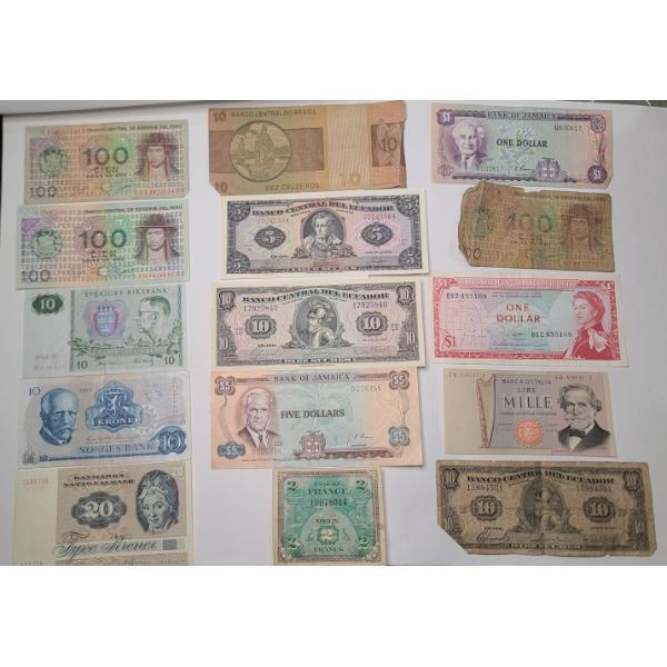 Assorted World Paper Money/Banknotes - Denmark, Norway, Sweden, Peru, Ecuador, Brazil, France & More