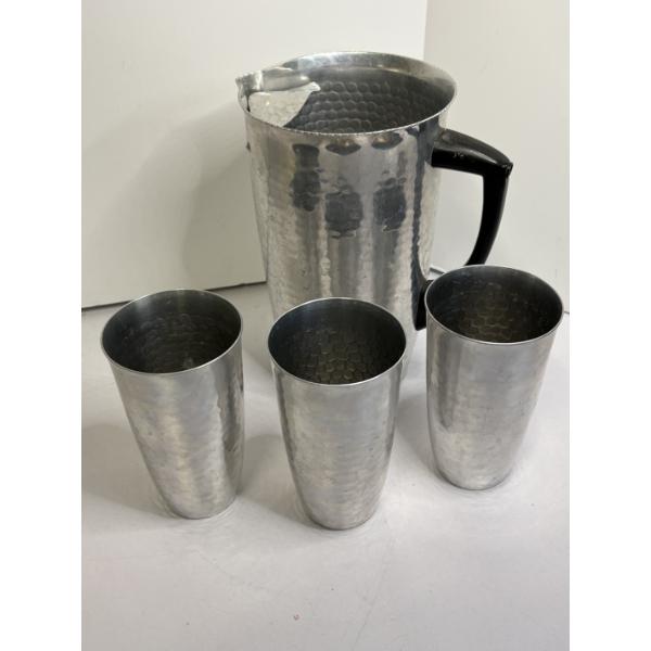 Beautiful Aluminum Pitcher & Tumblers (3) - Made in Spain 