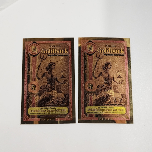 x2 *Alpha Series* Florida 1/4 Goldback Notes 1/4000th Troy Ounce 24K Gold Each