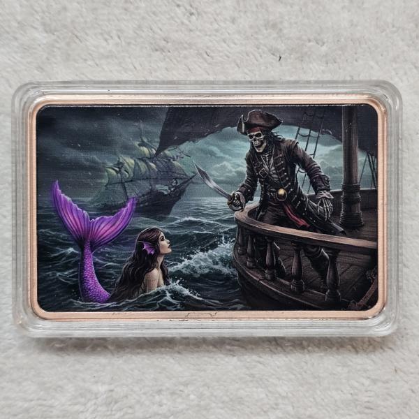 5 AVDP Oz Pirate Ship Skeleton Mermaid .999 Fine Copper Colorized Art Bar