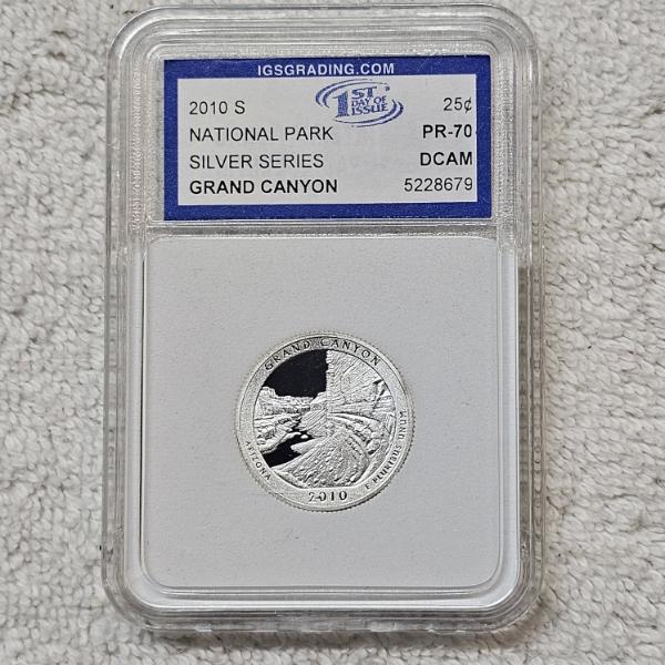 2010-S 90% Silver Grand Canyon Quarter certified as PR-70 Deep Cameo (DCAM) by IGS Grading