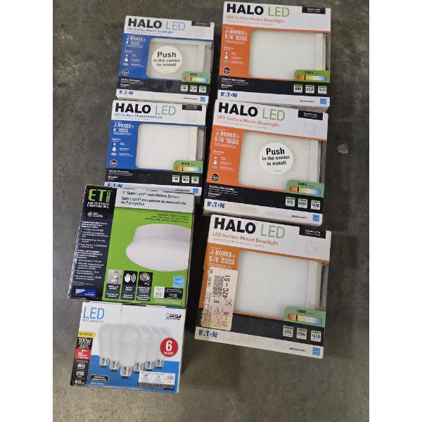 All New- Halo LED Surface Mount Down Lights 4'',5-6'' Bulbs, And Spin Light