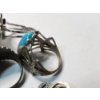 Image 7 : Sterling Silver Rings and Pin: Turquoise and Pearl Flower - Total Weight: 28.4g