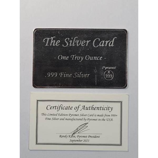 Pyromet 1 Troy Oz .999 Fine Silver Card With COA