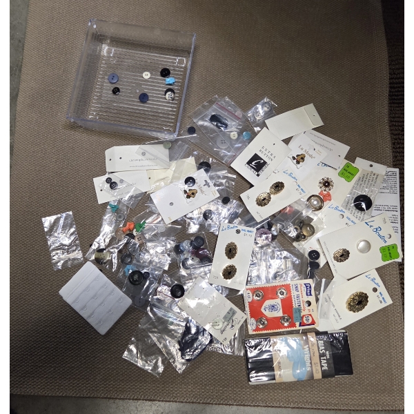 Large Vintage Button Collection With Plastic Container