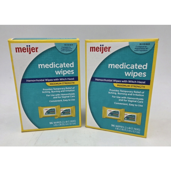 Two New Boxes Of 96 Medicated Witch Hazel Wipes. Compare To Preparation H