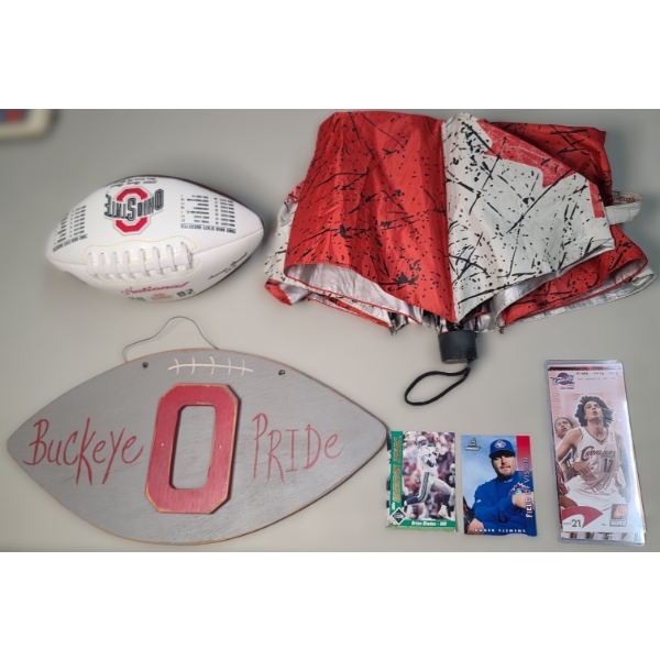 OSU Themed Wall Hanging Sign, 2003 Fiesta Bowl Ohio State VS Miami Commemorative Football & More 