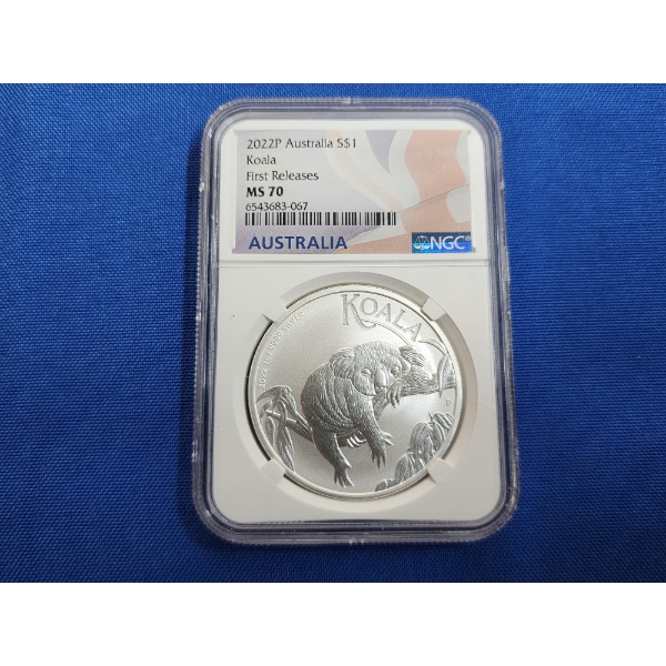 2022- P Australia Silver $1 Koala "First Releases" MS 70 1 oz .9999 Fine Silver 