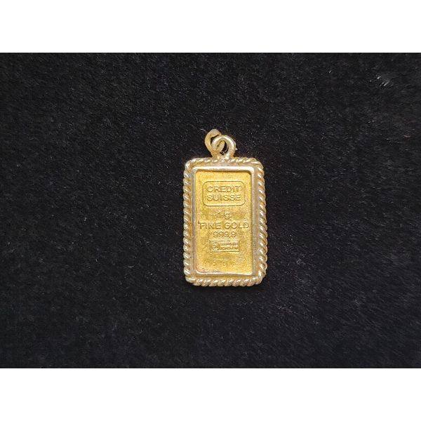 Suisse 1 Gram 999.9 Fine Gold Bar Pendant With 14K Gold Clasp - Total Weight: 1.9g